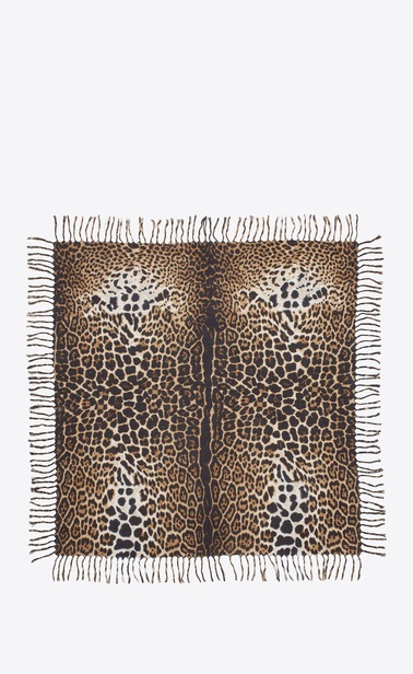 Large square leopard scarf in black and beige wool cloth